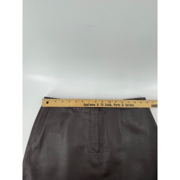 Vintage Clio Women's Brown Lined Leather Midi Pencil Skirt Y2K Size 12 - Picture 13 of 16